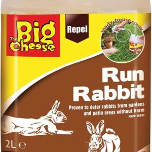 The Big Cheese Run Rabbit Repellent – 2 L with Backpack Sprayer. Ready-To-Use. Humane Deterrent. Prevents Burrowing, Foraging and Fouling. Ideal for Gardens, Flowerbeds, Crops...