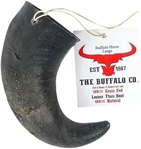 The Buffalo Co. Buffalo Horns for Dogs Large 6–8 Inch | Natural Dog Chews | Long Lasting Dog Chew | Grain Free Dog Treats | Dental Chew for Teeth Cleaning & Durable Chewing