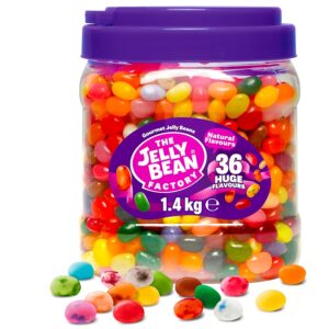 The Jelly Bean Factory, Jelly Beans Gift 1.4 KG Tub, Gluten Free Sweets - 36 Natural, Huge Fruit Flavours, Chewy, Retro American Sweets for Kids, Adults, Birthday - Gourmet Pick...