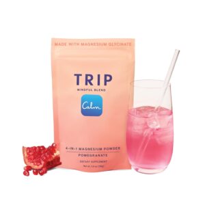 TRIP Magnesium Glycinate Powder - 7,500MG Magnesium per Pack with L-Theanine & Lion’s Mane, Delicious Pomegranate Orange Blossom Flavour, Sugar Free, 1 Pack - 30 Drink Mix Servings