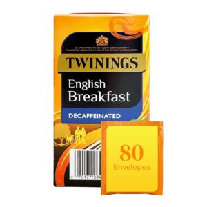 Twinings English Breakfast Decaffeinated Tea Bags, 4 Boxes of 20 Individually Wrapped Enveloped Tea Bags, Black, 80 count