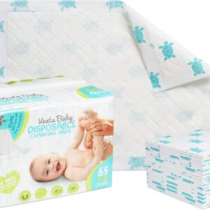 Vesta Baby Disposable Changing Pads - 65 Soft Absorbent Leak Proof Incontinence Mats - Newborn Portable Nappy Change Underpads - Protection Waterproof Liners