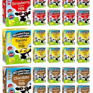 Viva Variety Pack Flavoured Milk Drink, Flavours inc. Strawberry, Chocolate, Banana. High in Protein, Vitamins & Calcium 200 ml (Pack of 27 Cartons)