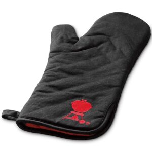 Weber Grill Glove - Long, Black Glove with red embroidered Kettle Grill motif, protects Hands from Heat - Black (6472)