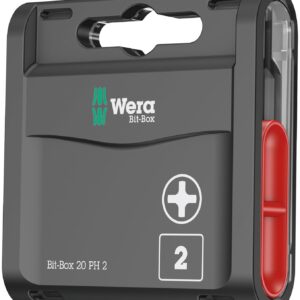 Wera Bit-Box 20 H PH2 Extra Hard bits for drill/drivers, 25mm, 20pc pack, 05057750001 , Black