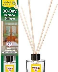 Zero In 30-Day Bamboo Diffuser - Natural Citronella Mosquito Repellent, Chemical-Free Insect Protection for Indoor & Outdoor Use, Eco-Friendly 30-Day Coverage