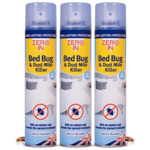 Zero In Bed Bug & Dust Mite Killer – Bed Bug Spray for Mattress, Bed Frames & Furnishings - Fast-Acting Aerosol Surface Treatment for Immediate Results - Prevents Allergies -...